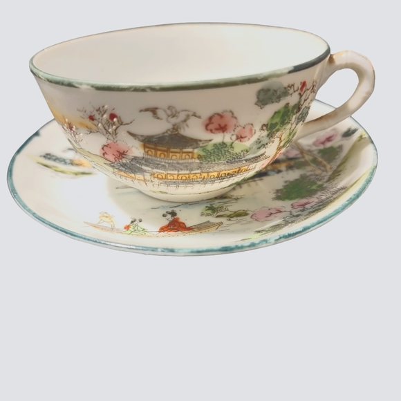Antique Hand Painted Bone China‎ Made In Japan Round Porcelain Cup & Saucer Bra - Picture 1 of 10